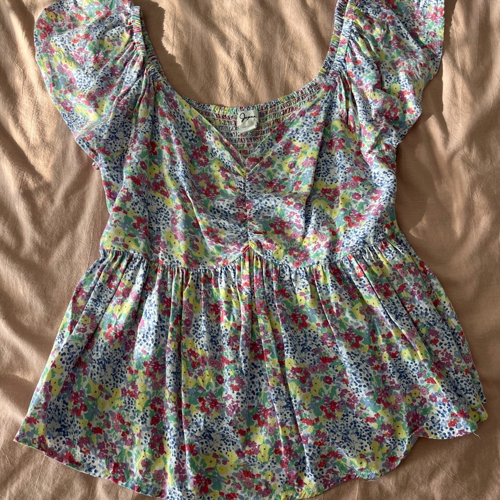 Japna Multicolor Floral Blouse with Ruffle Sleeves